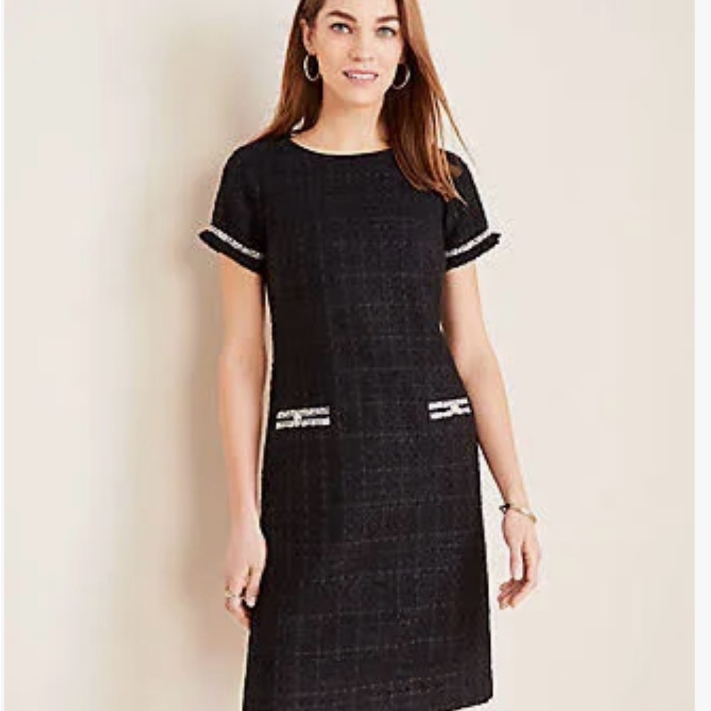 Ann Taylor Tweed Button Trim Shift Dress NWT